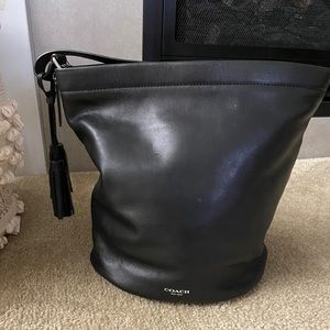 Black leather tote bag